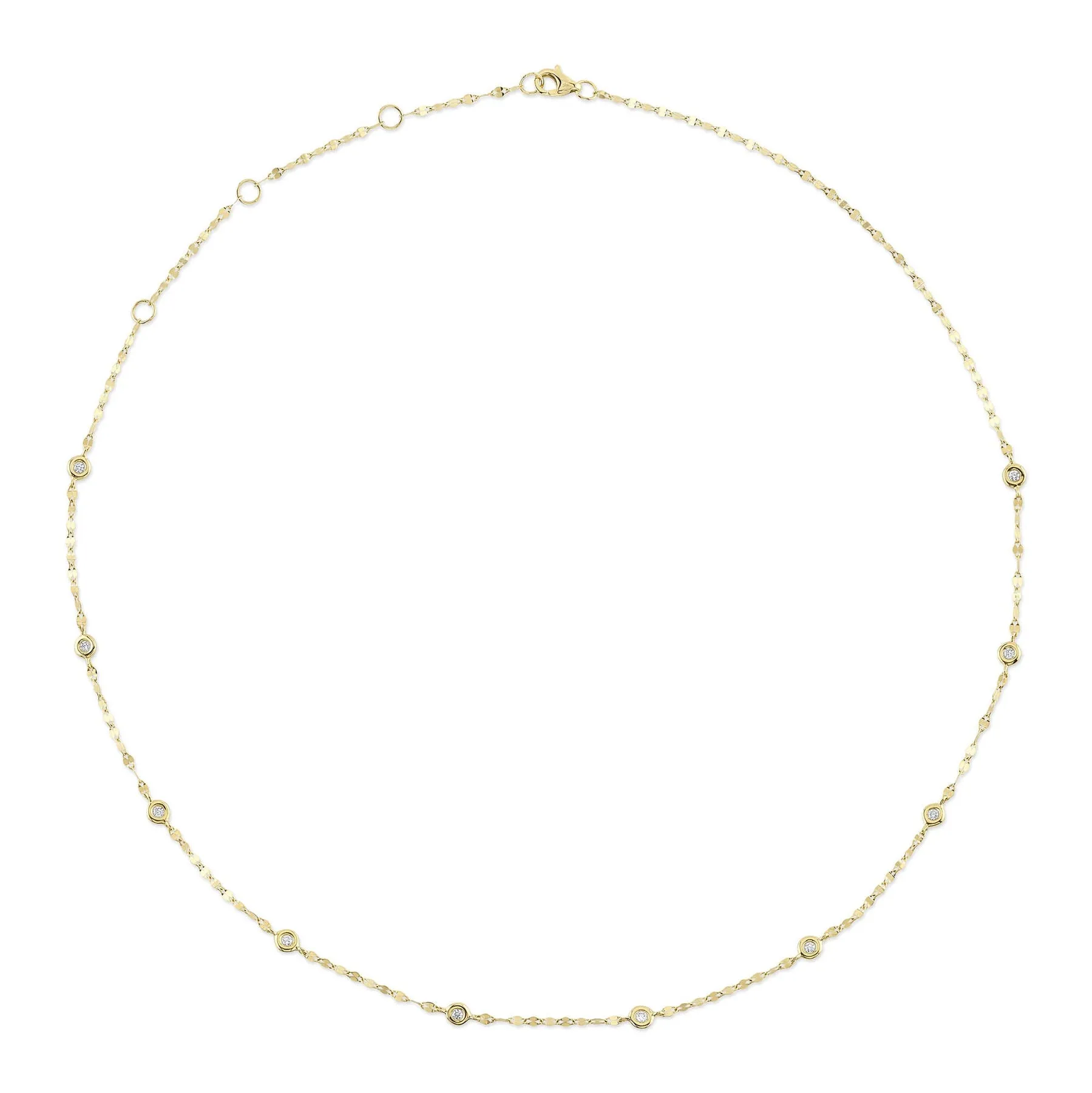 14K Gold 0.20 Carat Round Diamond Bezel Station Tinsel Necklace