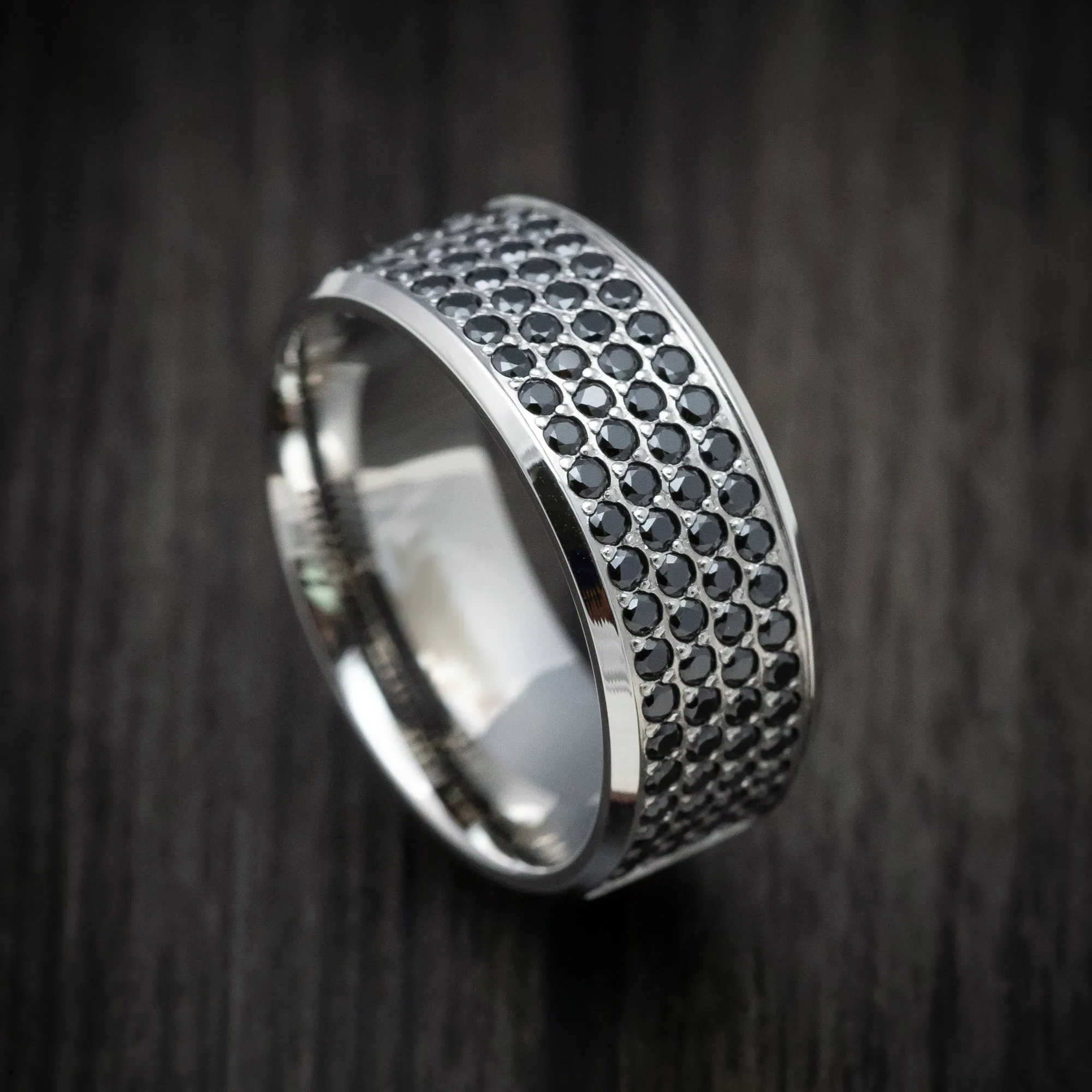 14K Gold Men's Ring with Half Eternity Black Diamonds Custom Made Band