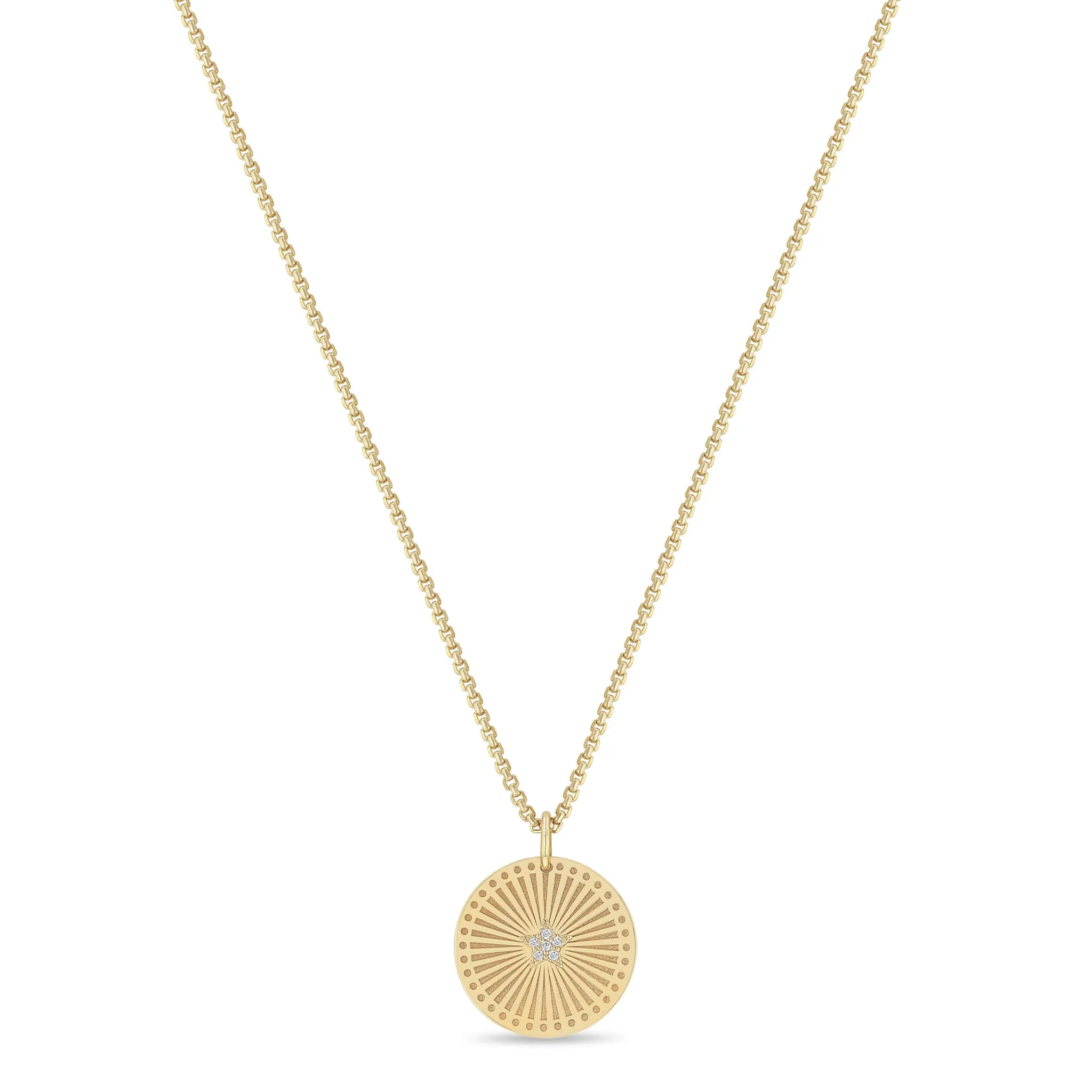 14k Pavé Diamond Star Small Sunbeam Medallion Necklace