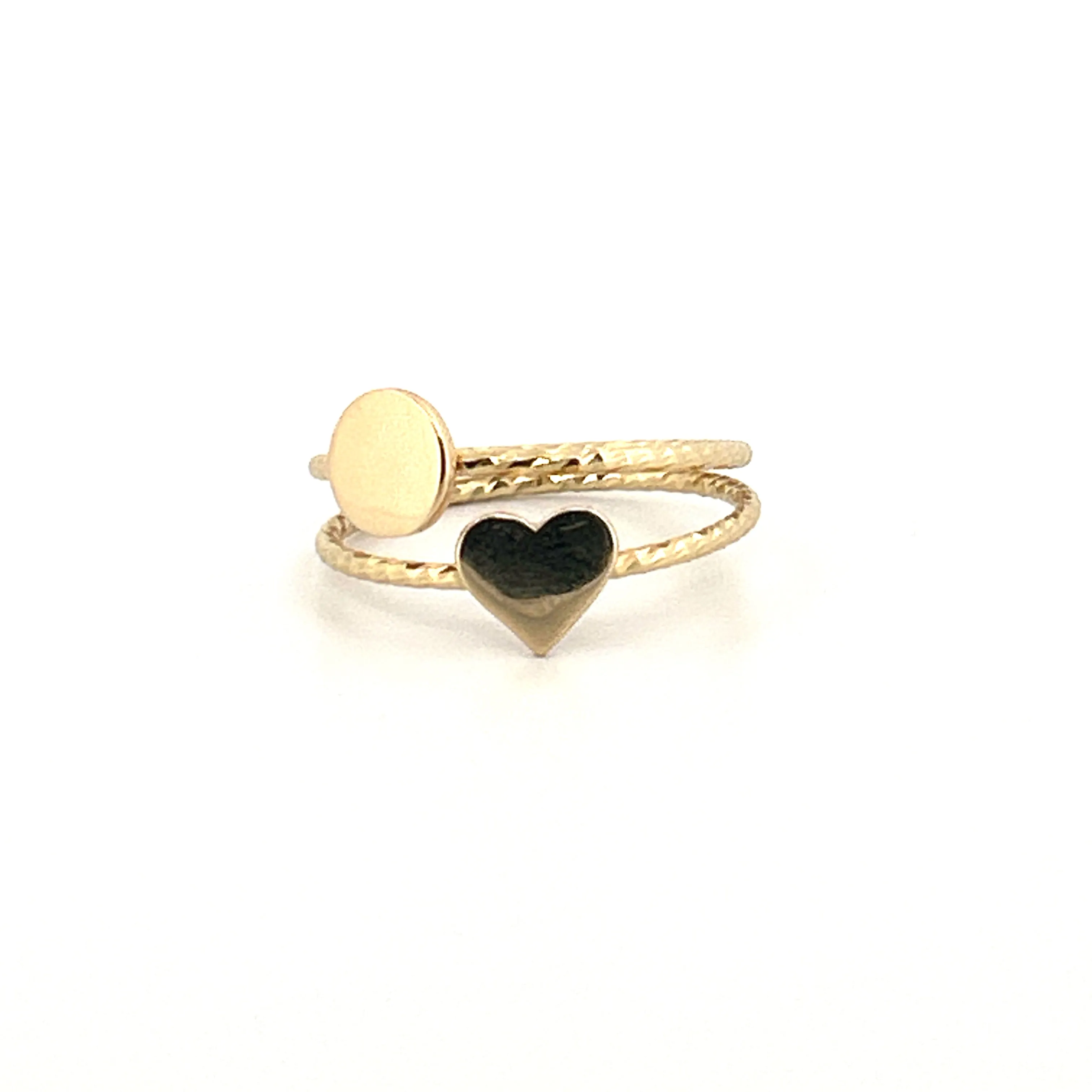 14K Yellow Gold Heart and Circle Diamond Cut Band