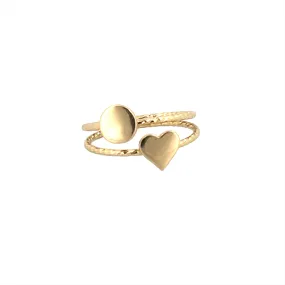 14K Yellow Gold Heart and Circle Diamond Cut Band