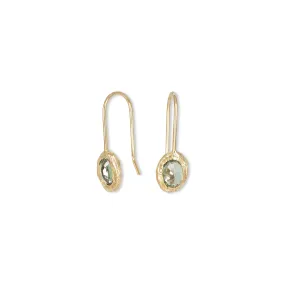 18K Oval Fixed Hook Earrings in Green Sapphire