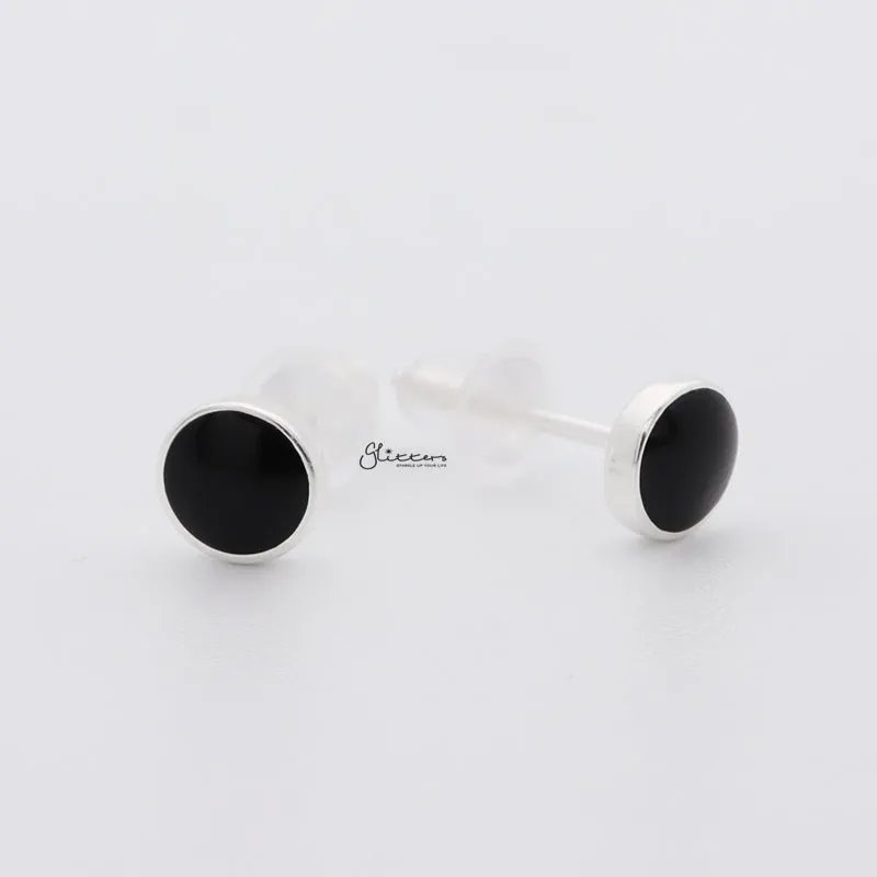 925 Sterling Silver Circle Stud Earrings with Black Center