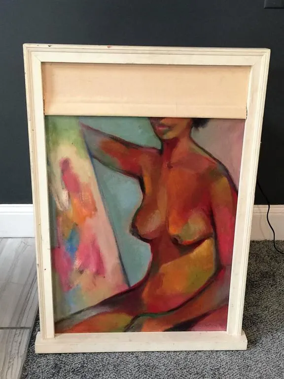 Abstract Painting of Nude in Window Sill Frame with Window Shade