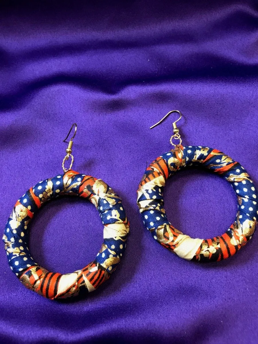 African Hoops in Purple Ankara Print - Up cycled Zero Waste Earrings