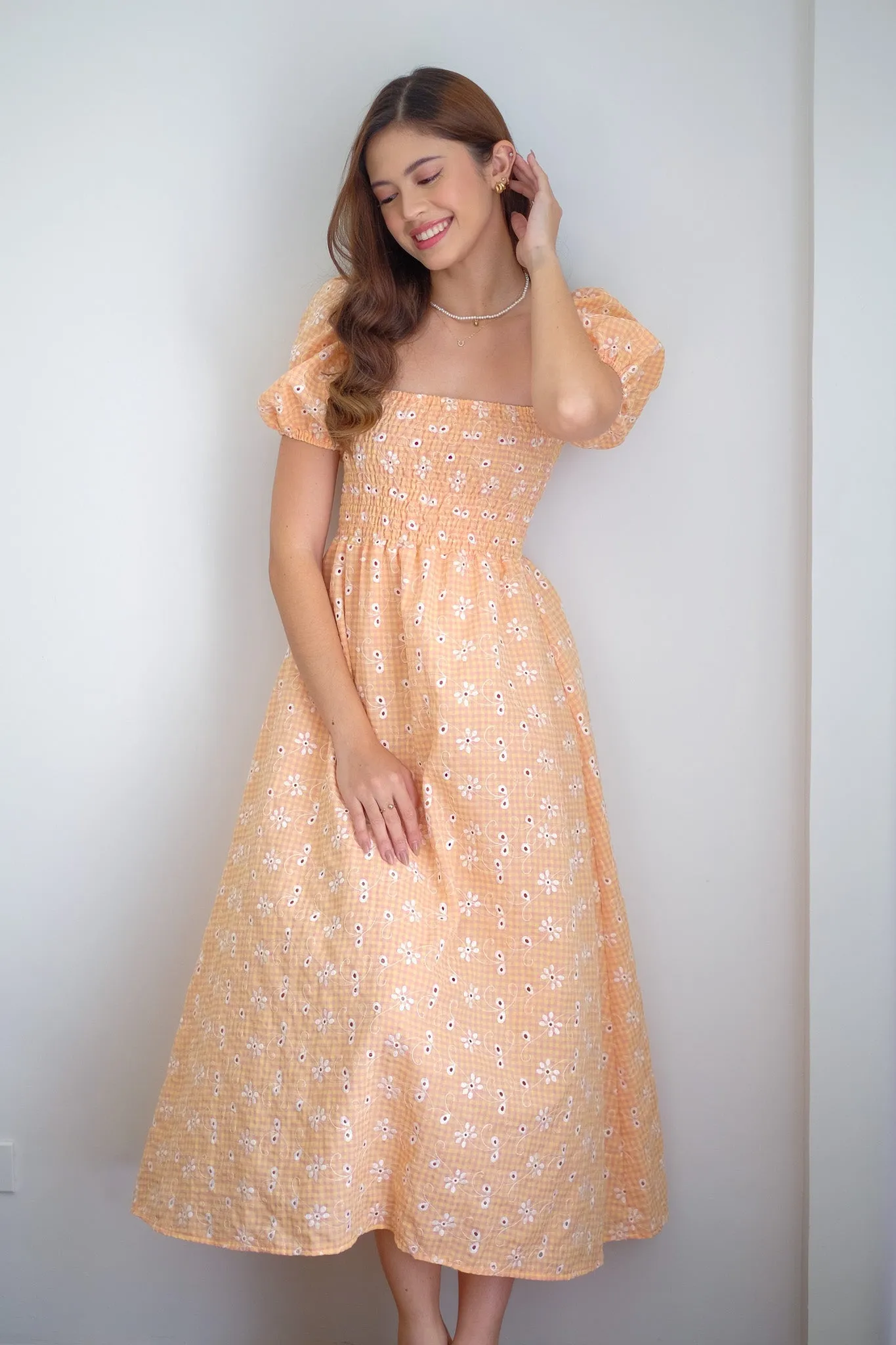 Alison Maxi Dress - apricot orange eyelet