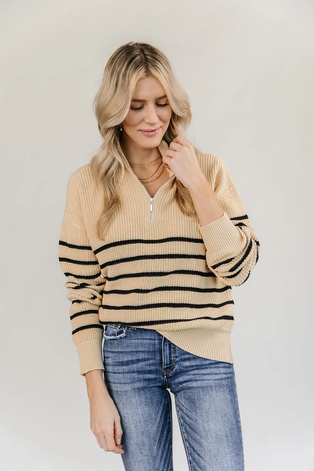 Ampersand Avenue - HalfZip Sweater Cream & Black Stripe