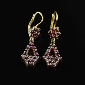 Antique Rolled Gold Garnet Star Drop Earrings