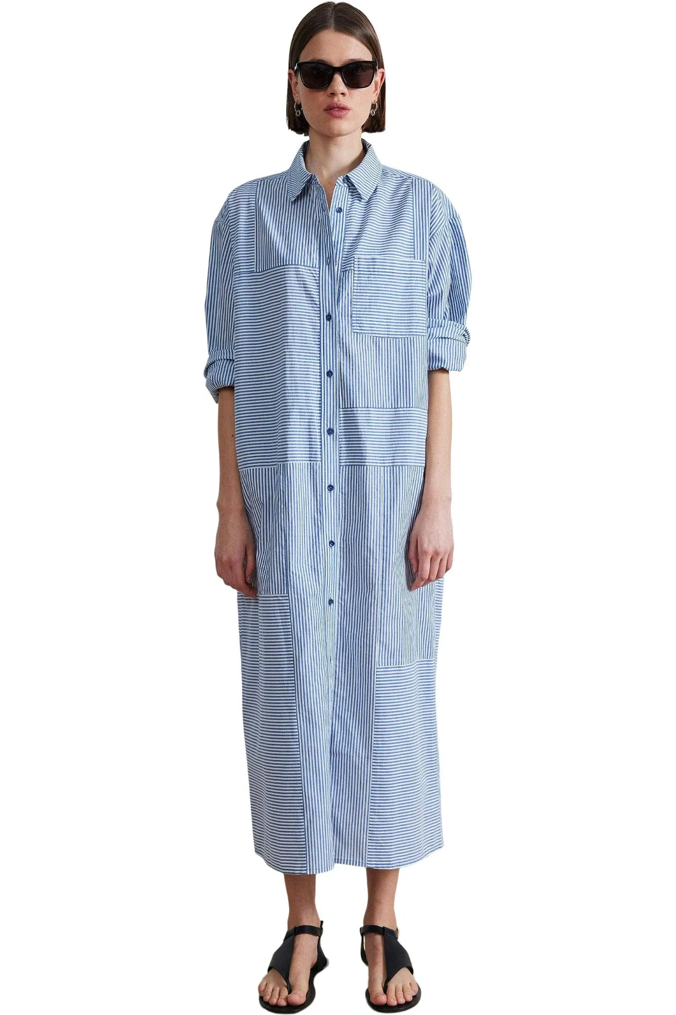 Apiece Apart Alameda Caftan Dress in Blue White Stripes