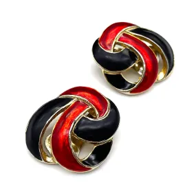 【AUS輸入】ヴィンテージ レッド ブラック エナメル イヤリング/Vintage Red Black Enamel Clip On Earrings