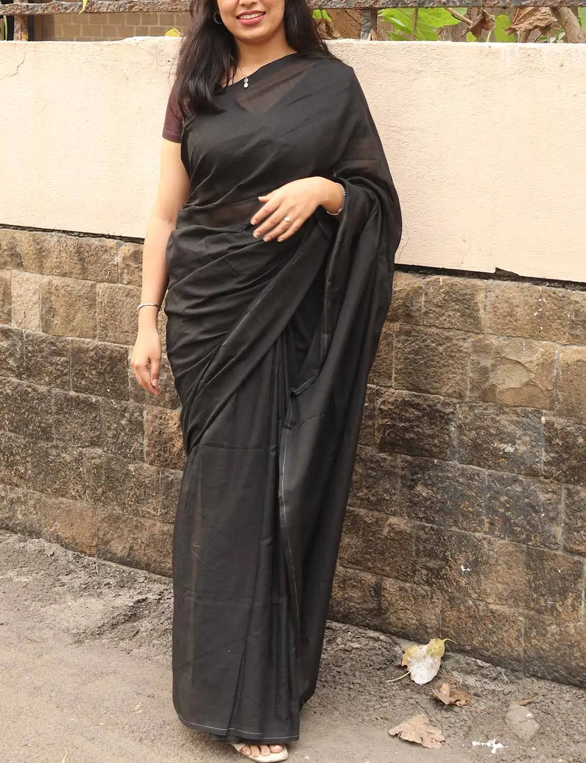 Black Handloom Plain Bengal Cotton Saree