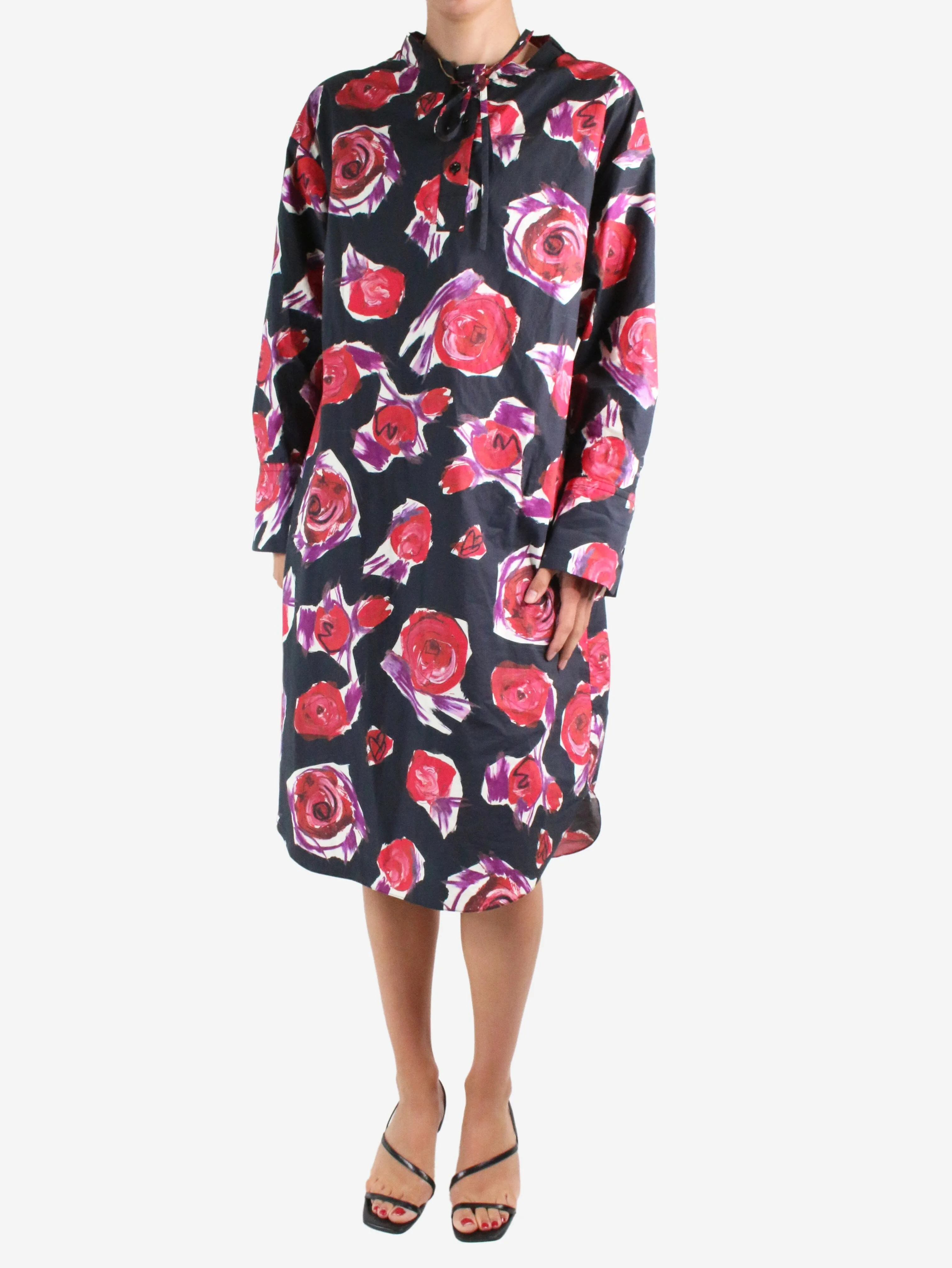 Black rose-print midi dress - size IT 40