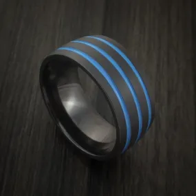 Black Titanium Band with Tri-Color Inlay Custom Made Men's Ring