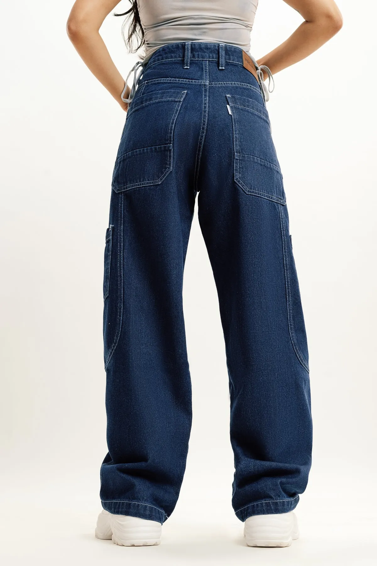 Blue Contrast Seam Cargo Jeans