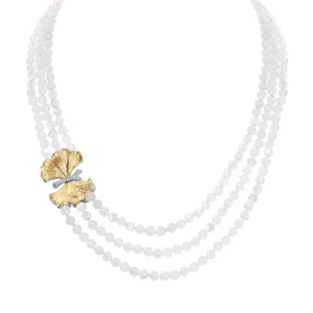 Butterfly Ginkgo Multi Strand Necklace with Moonstone and Diamonds