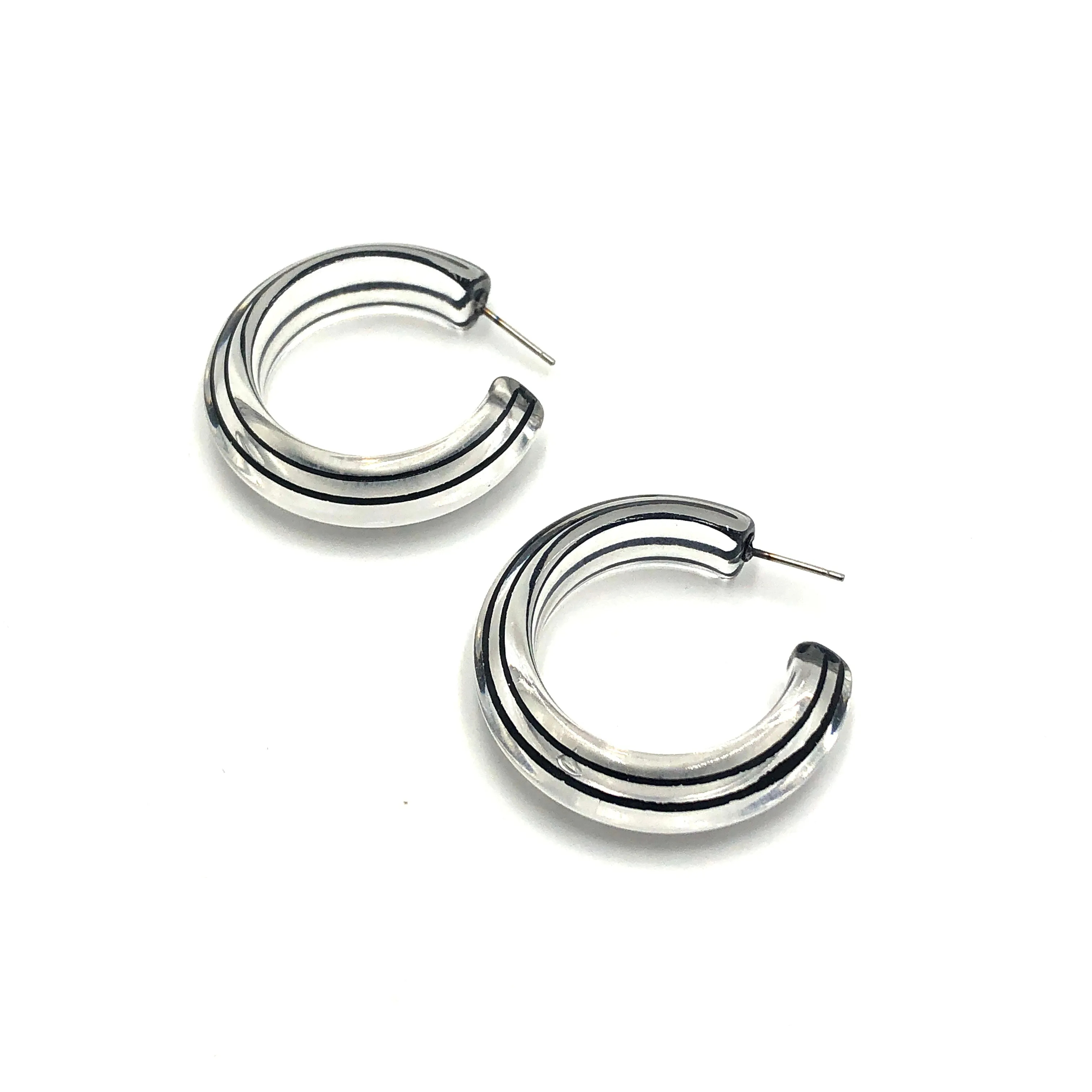 Clear & Black Pinstripe Hoop Earrings