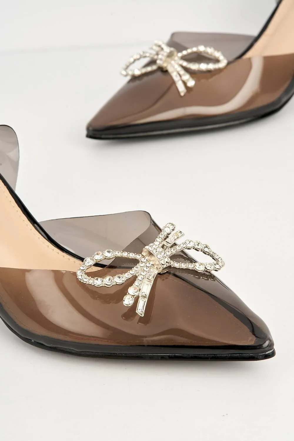 Cristallo Diamante Bow Perspex Court Shoes in Black