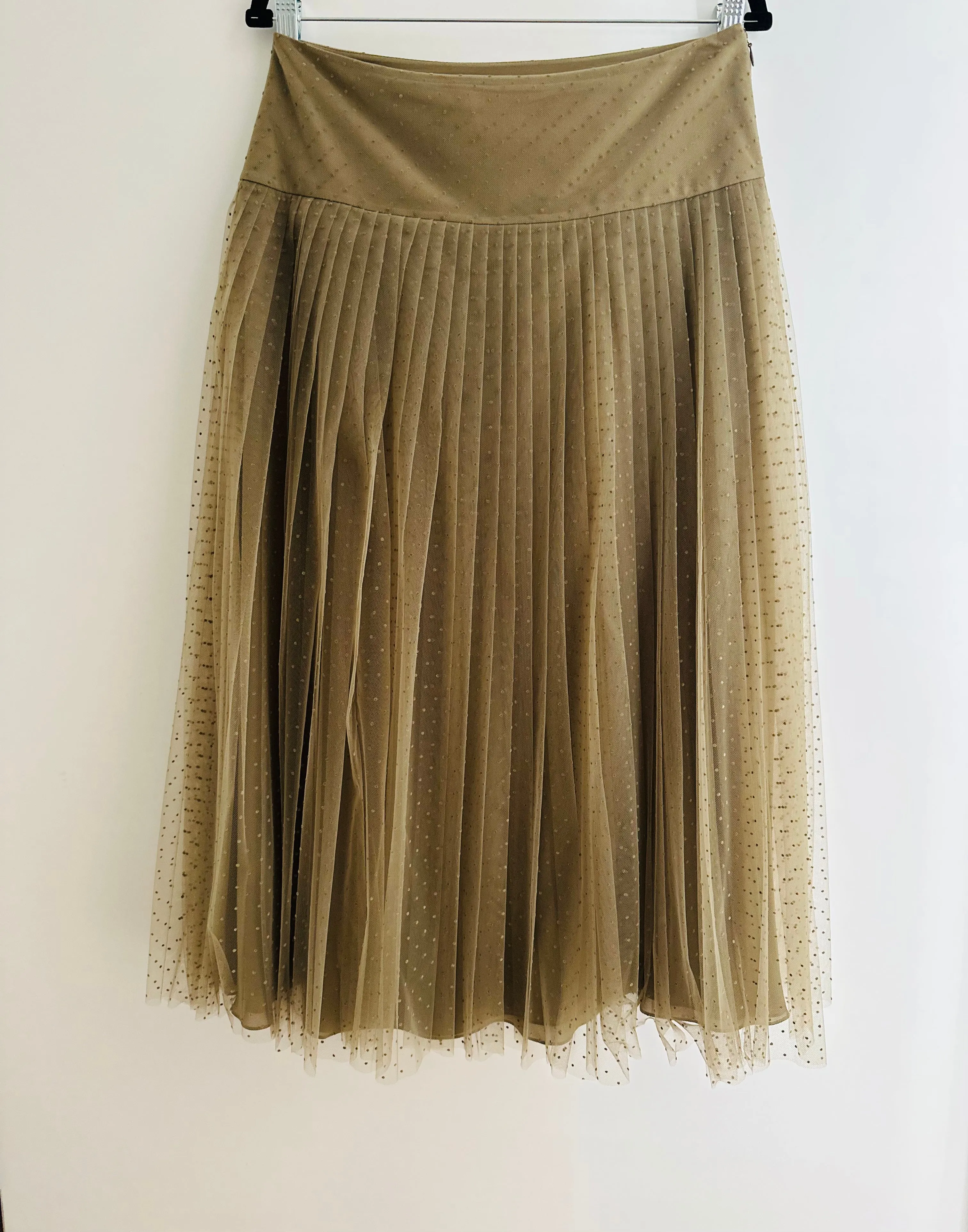 DIOR - Maxi skirt plumetis khaki with silk lining size 42 FR