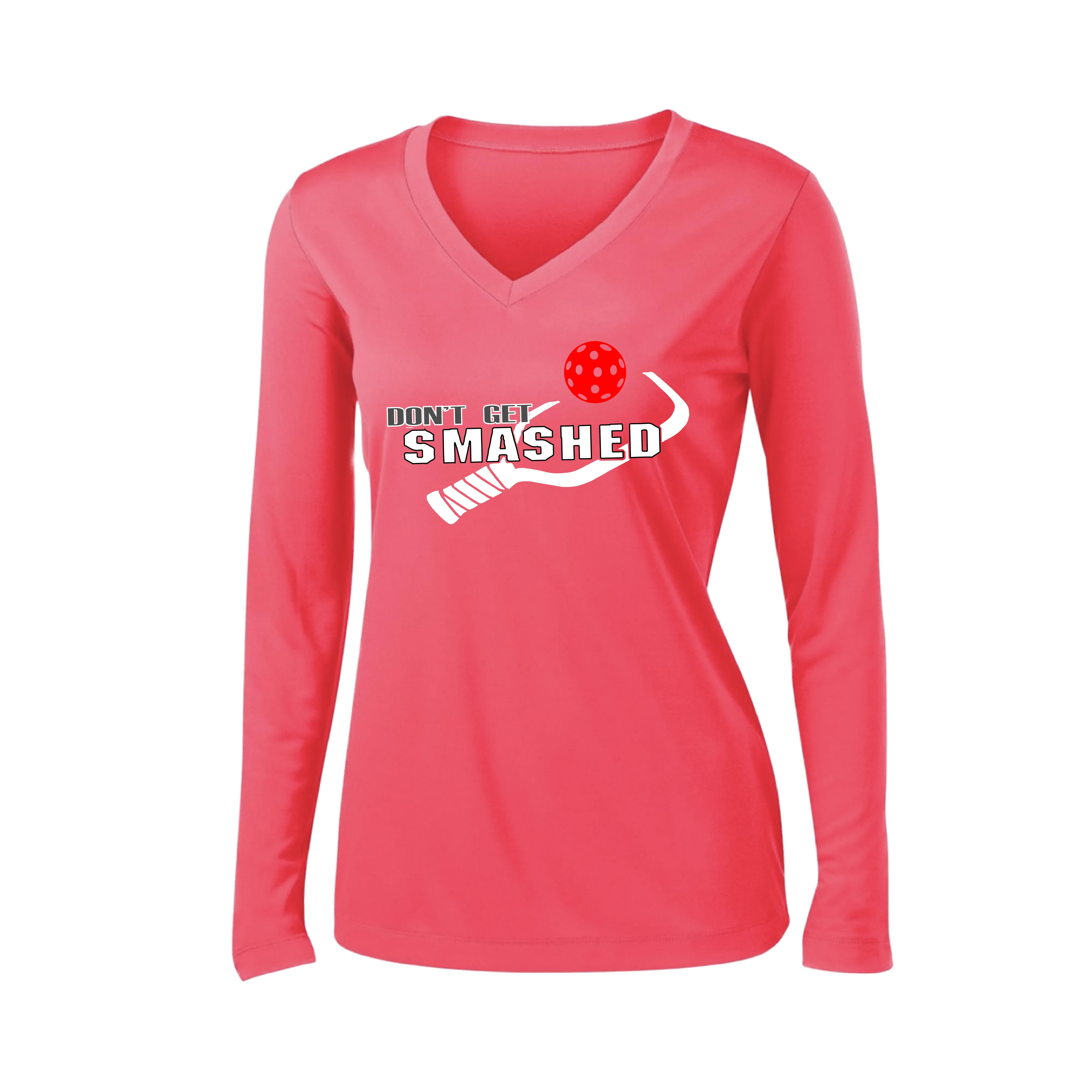 Don't Get Smashed Customizable (Colors Red Rainbow Green) | Women's Long Sleeve V-Neck Pickleball Shirts | 100% Polyester