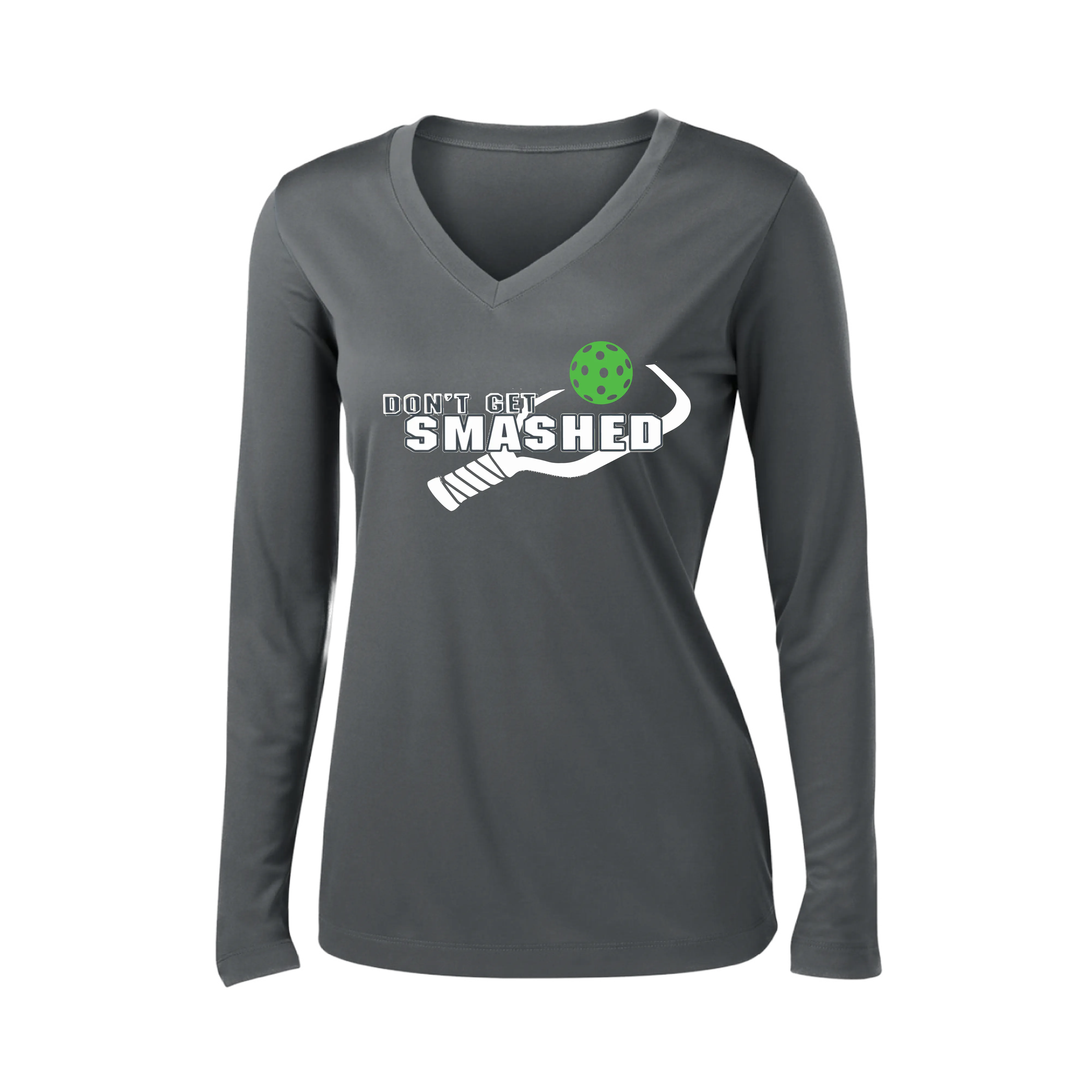 Don't Get Smashed Customizable (Colors Red Rainbow Green) | Women's Long Sleeve V-Neck Pickleball Shirts | 100% Polyester