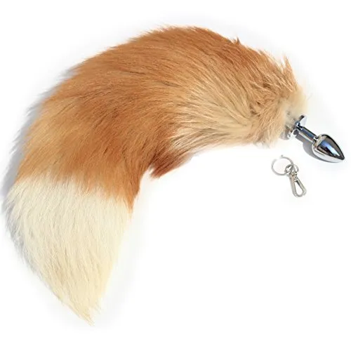 Fosrion Versatile Tail Stainless Steel Fox Tail: Sensual Anal Plug & Stylish Keychain (Medium Plug, Yellow)