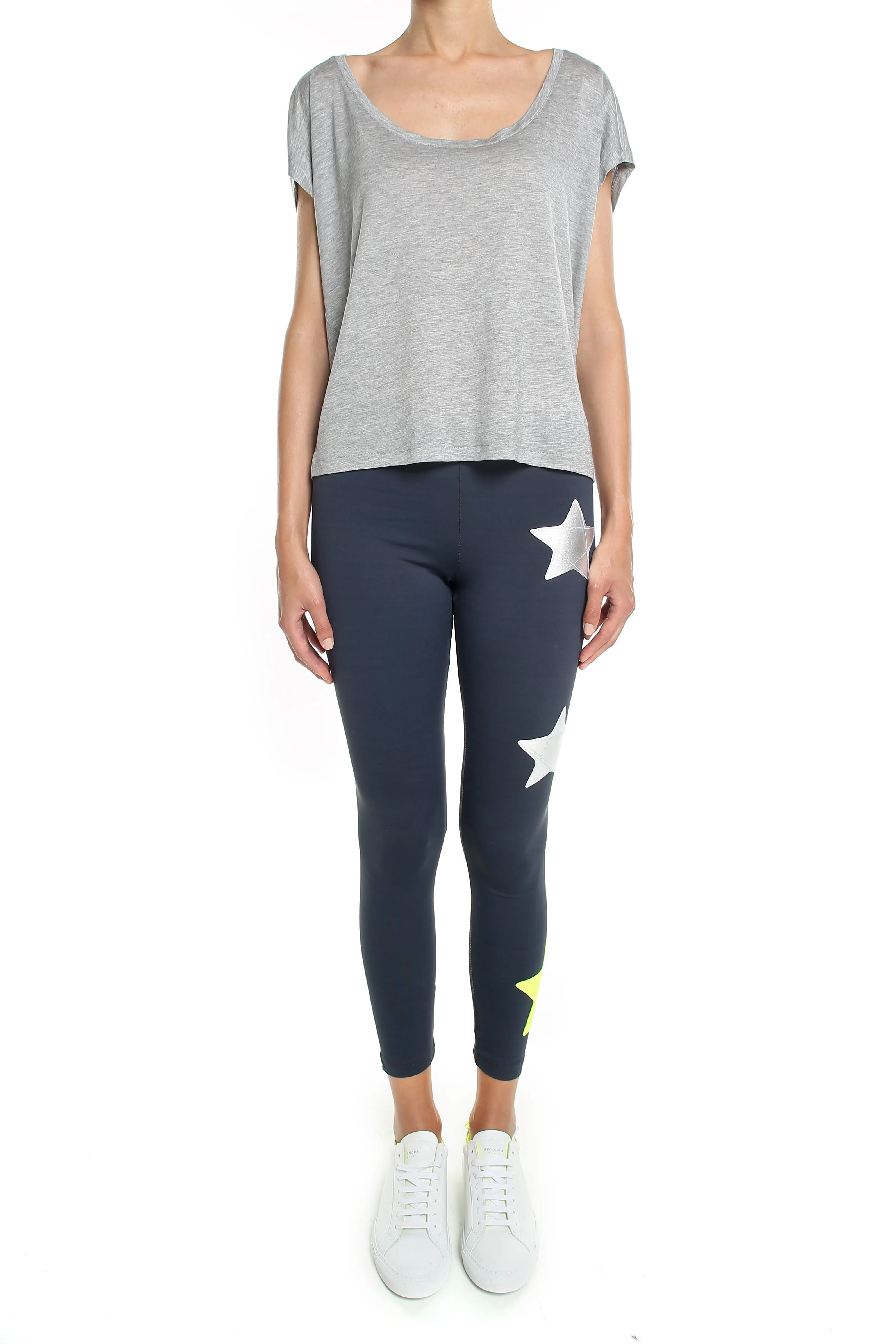 Gemelli Leggings grigio, stelle Argento e Giallo Fluo