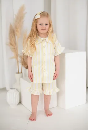 Girls Lemon Stripe Pearl Pyjamas