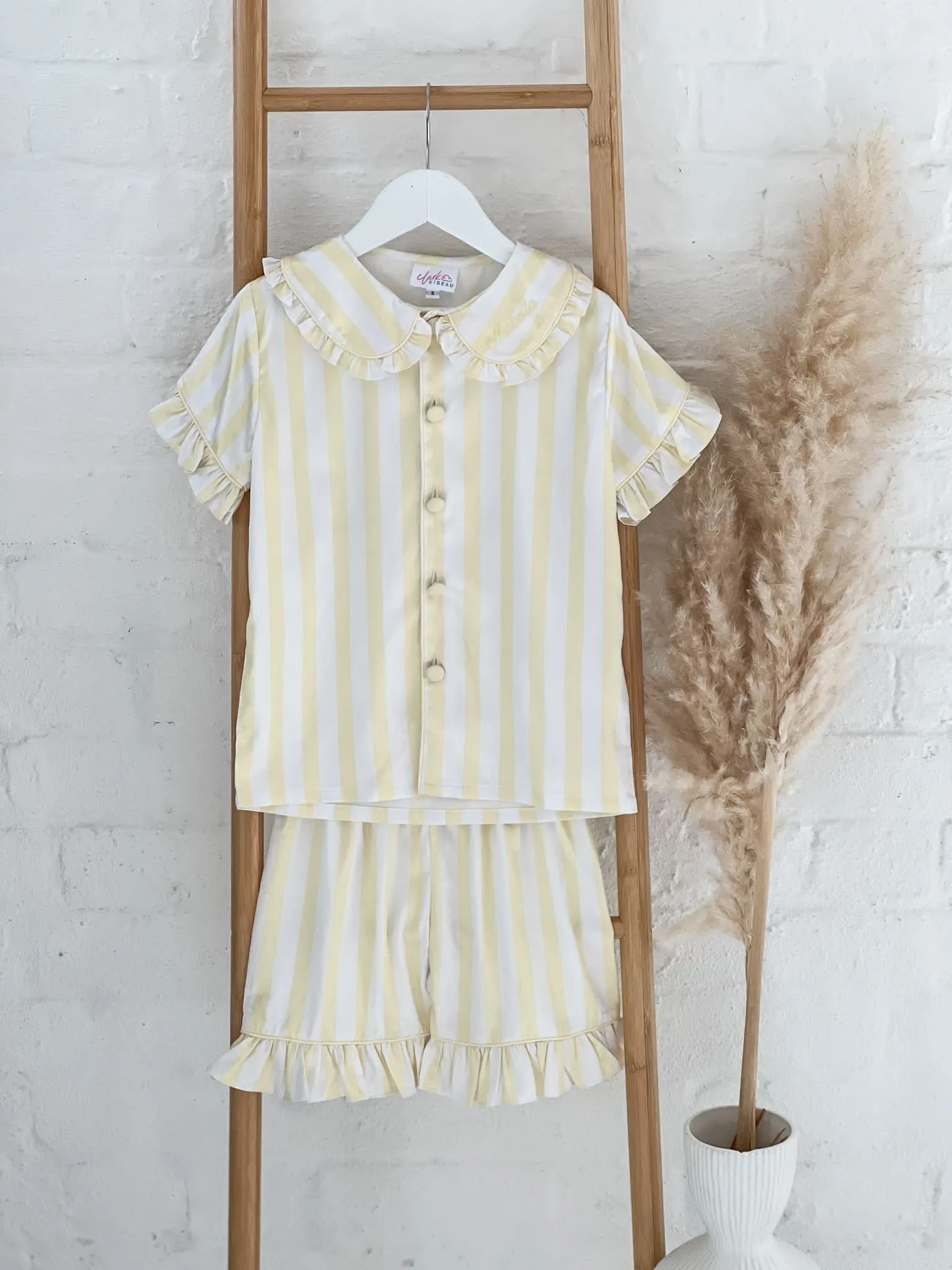 Girls Lemon Stripe Pearl Pyjamas