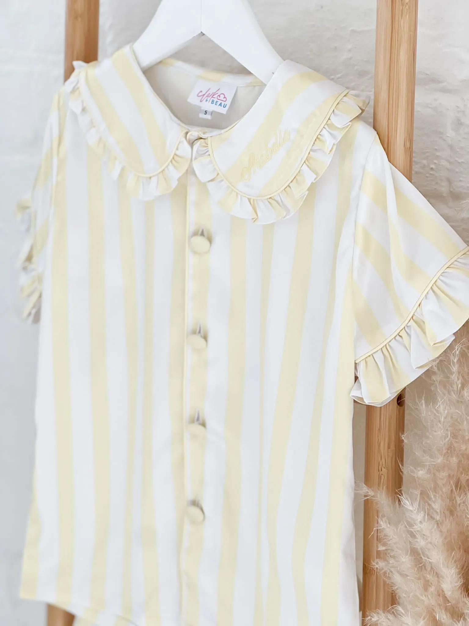 Girls Lemon Stripe Pearl Pyjamas