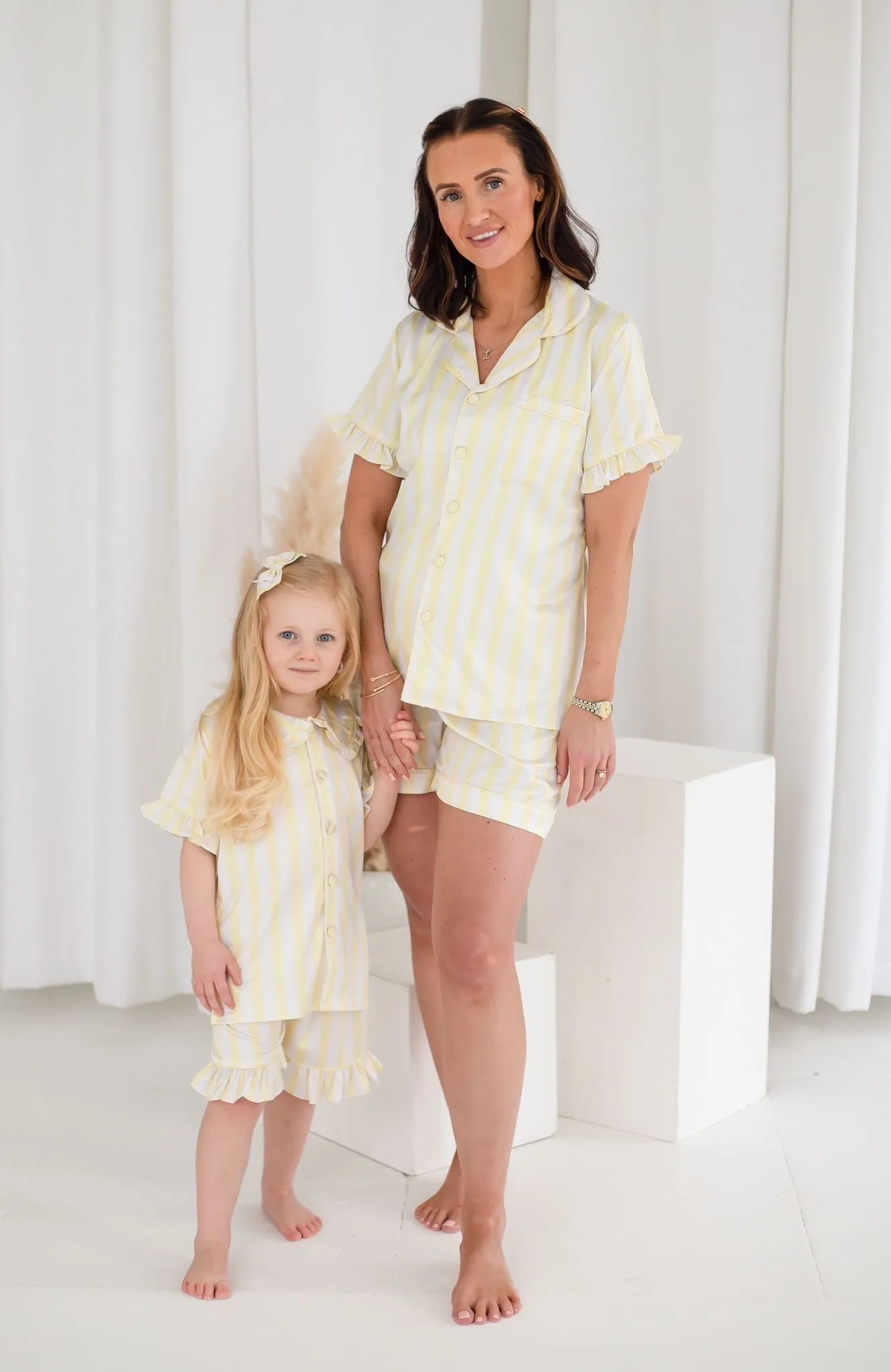 Girls Lemon Stripe Pearl Pyjamas