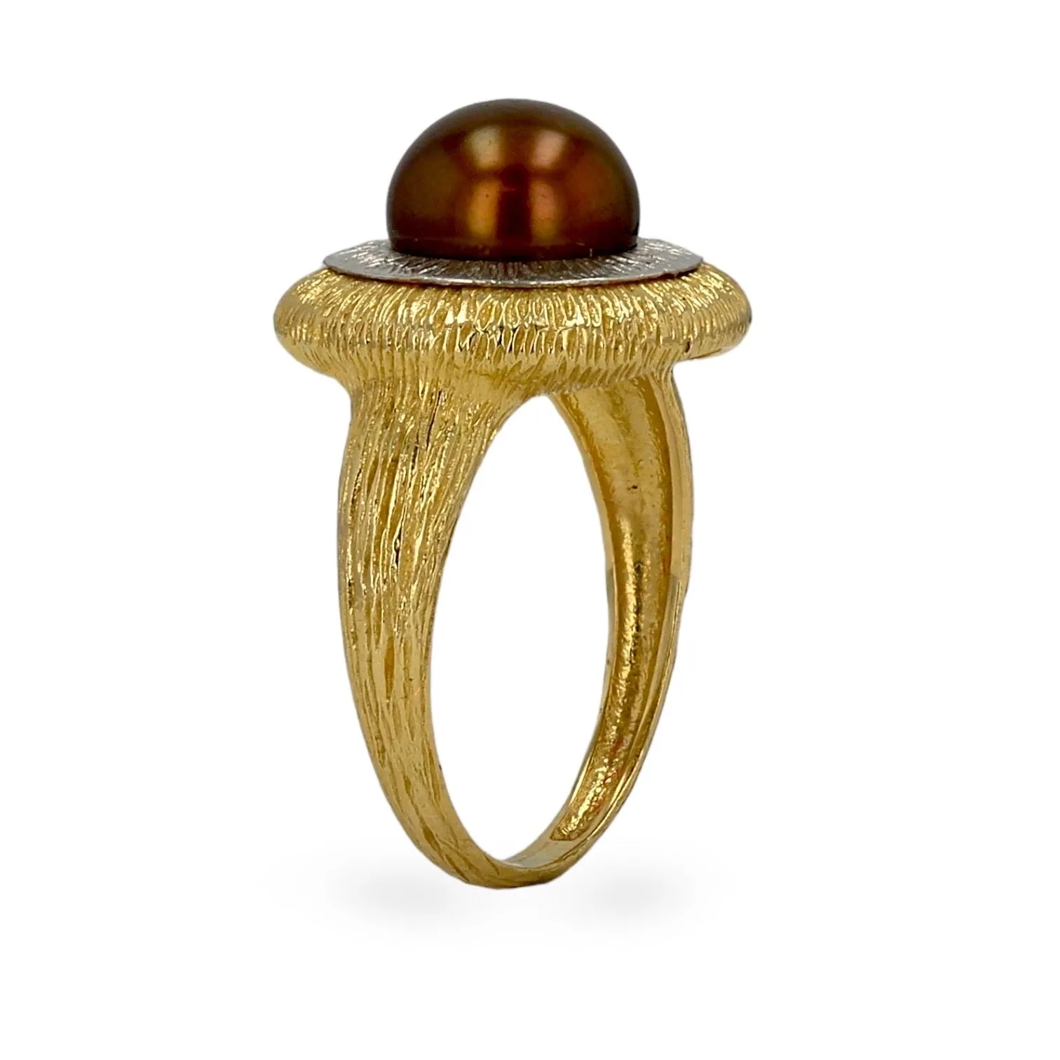 Gold 14K yellow gold chocolate rare pearl ring-210493