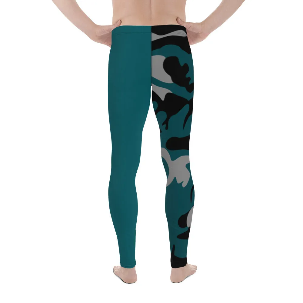 Gray, Teal and Black Camouflage One sided Men's Leggings