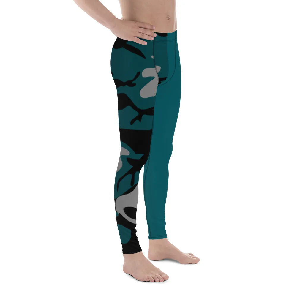 Gray, Teal and Black Camouflage One sided Men's Leggings