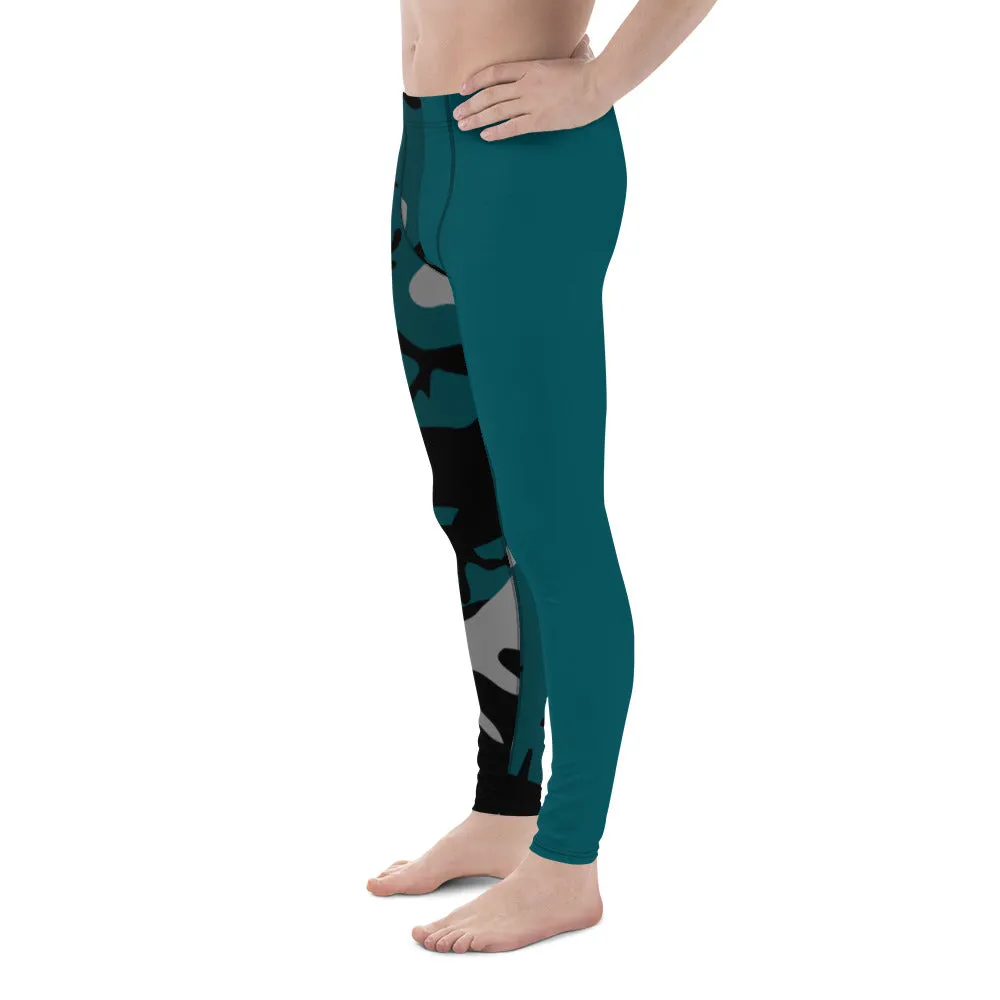 Gray, Teal and Black Camouflage One sided Men's Leggings