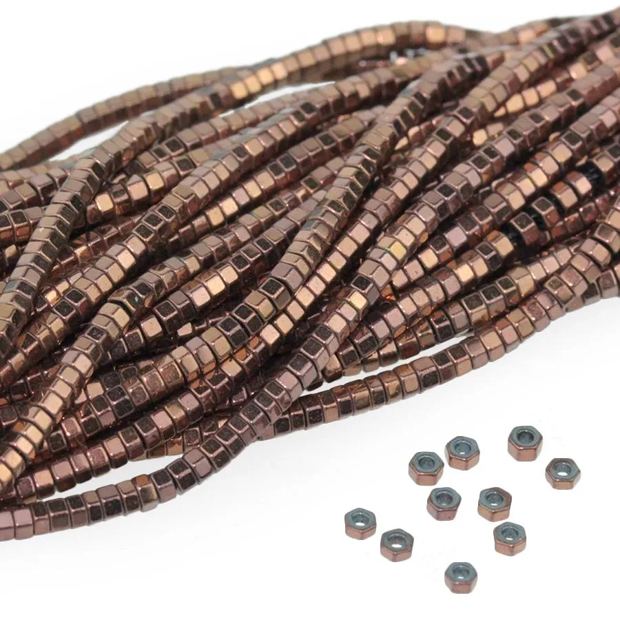 Hematite Copper Plated 2mm Hexagon Chips - 15-16 inch