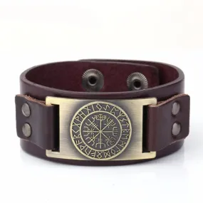 Leather Viking Vegvisir Arm Cuff