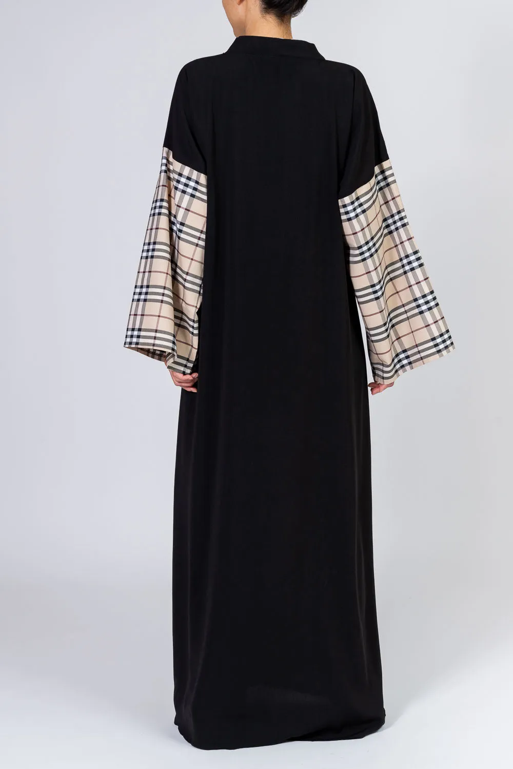 Light Beige Checkered Sleeves Abaya