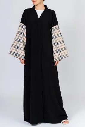 Light Beige Checkered Sleeves Abaya