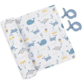 Living Textiles Muslin Swaddle & Pram Pegs - Whale