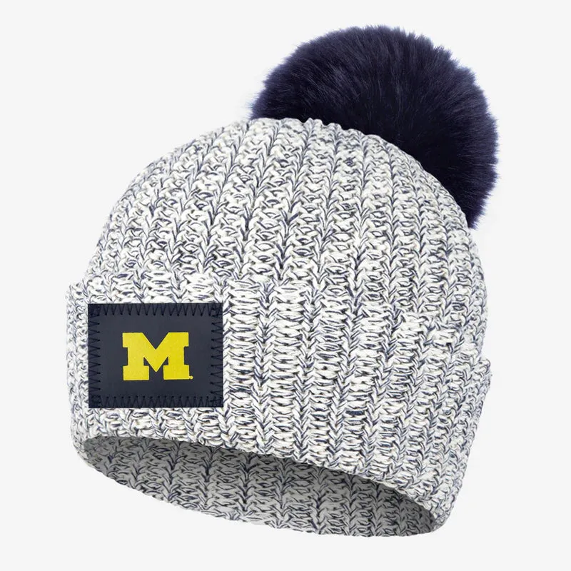 Love Your Melon - Michigan Wolverines Navy Speckled Pom Beanie