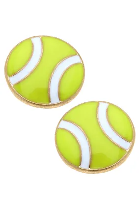 Maria Tennis Ball Enamel Stud Earrings in Neon Yellow