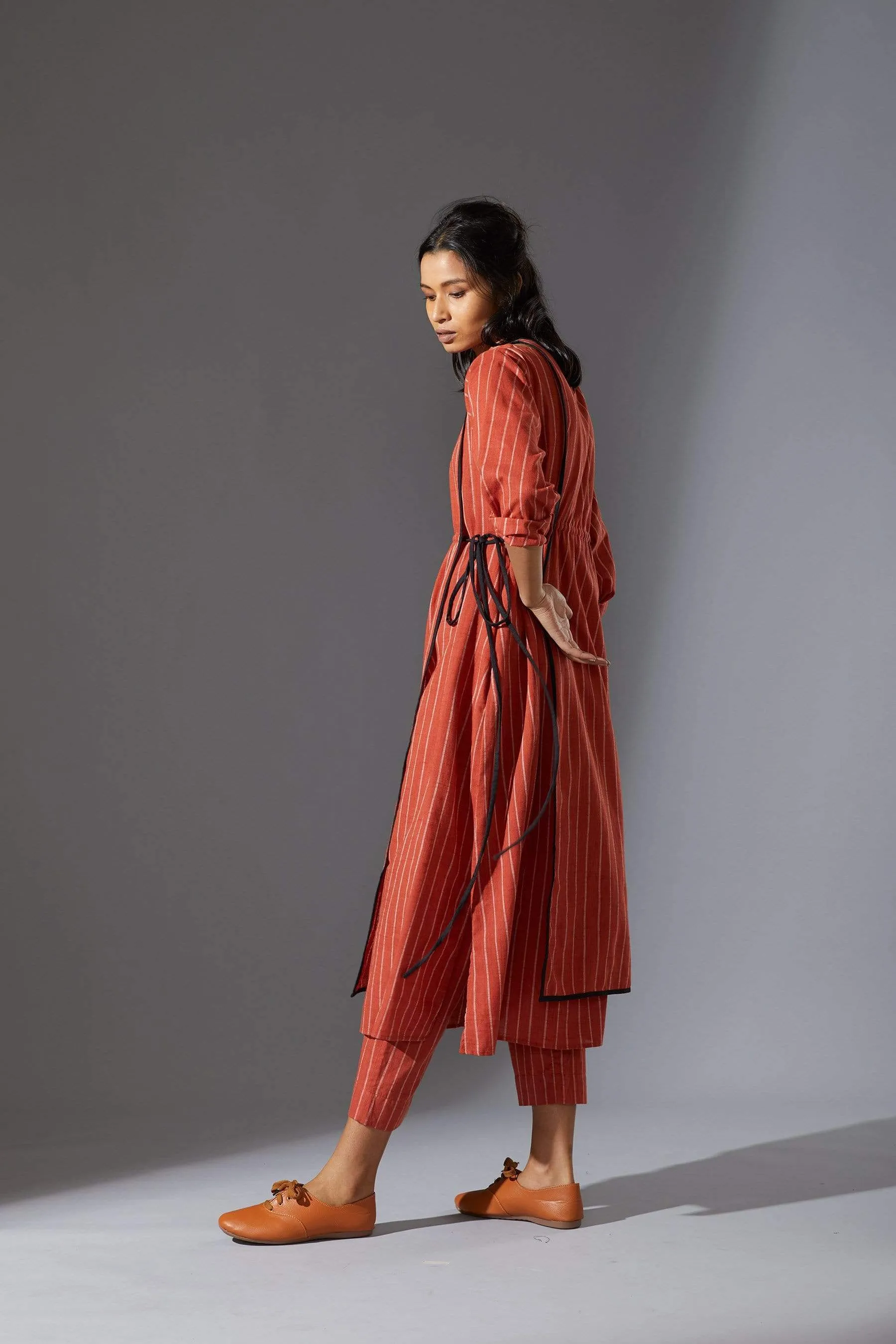 Mati Overlap Rust Striped Tunic Set with Pants