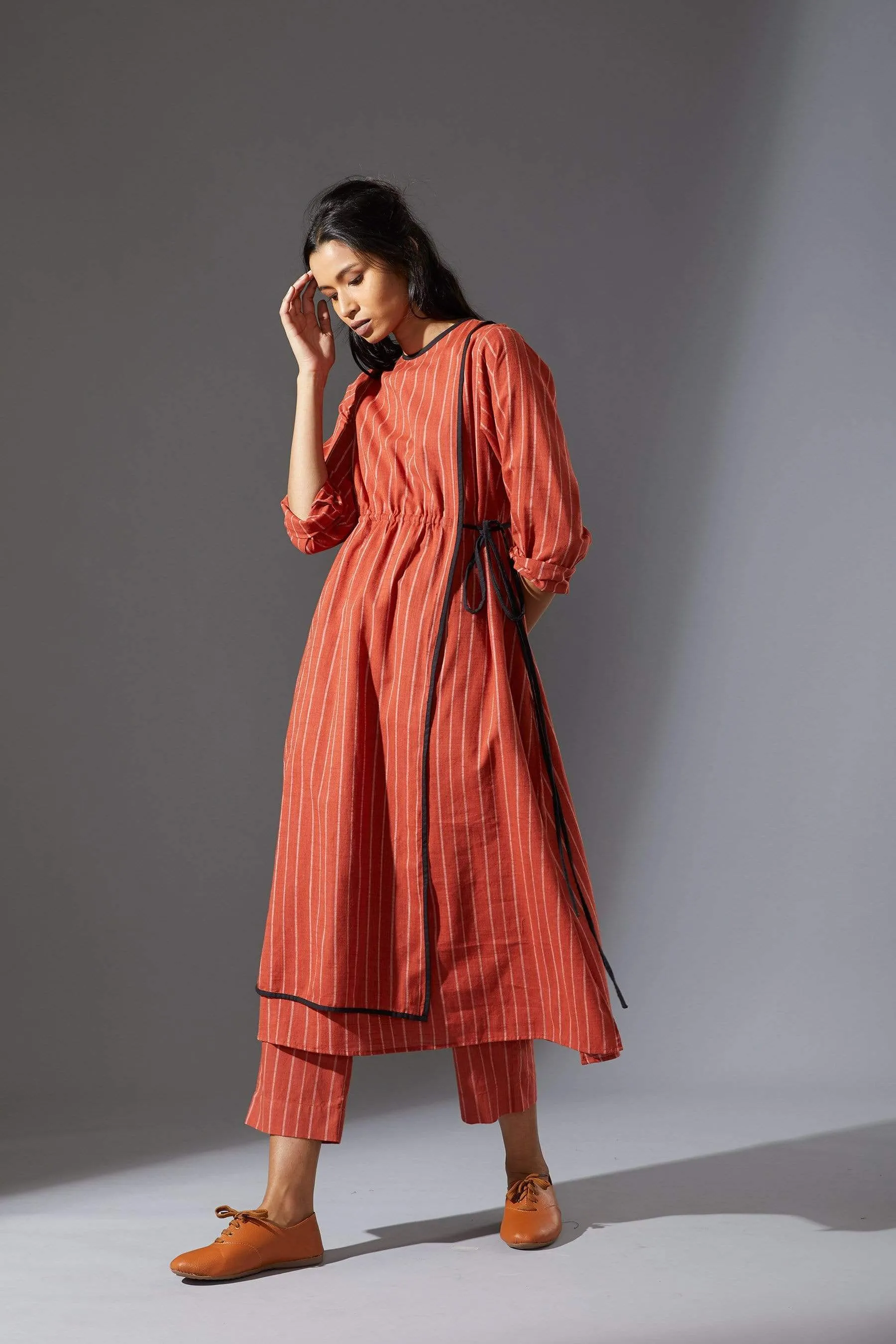 Mati Overlap Rust Striped Tunic Set with Pants