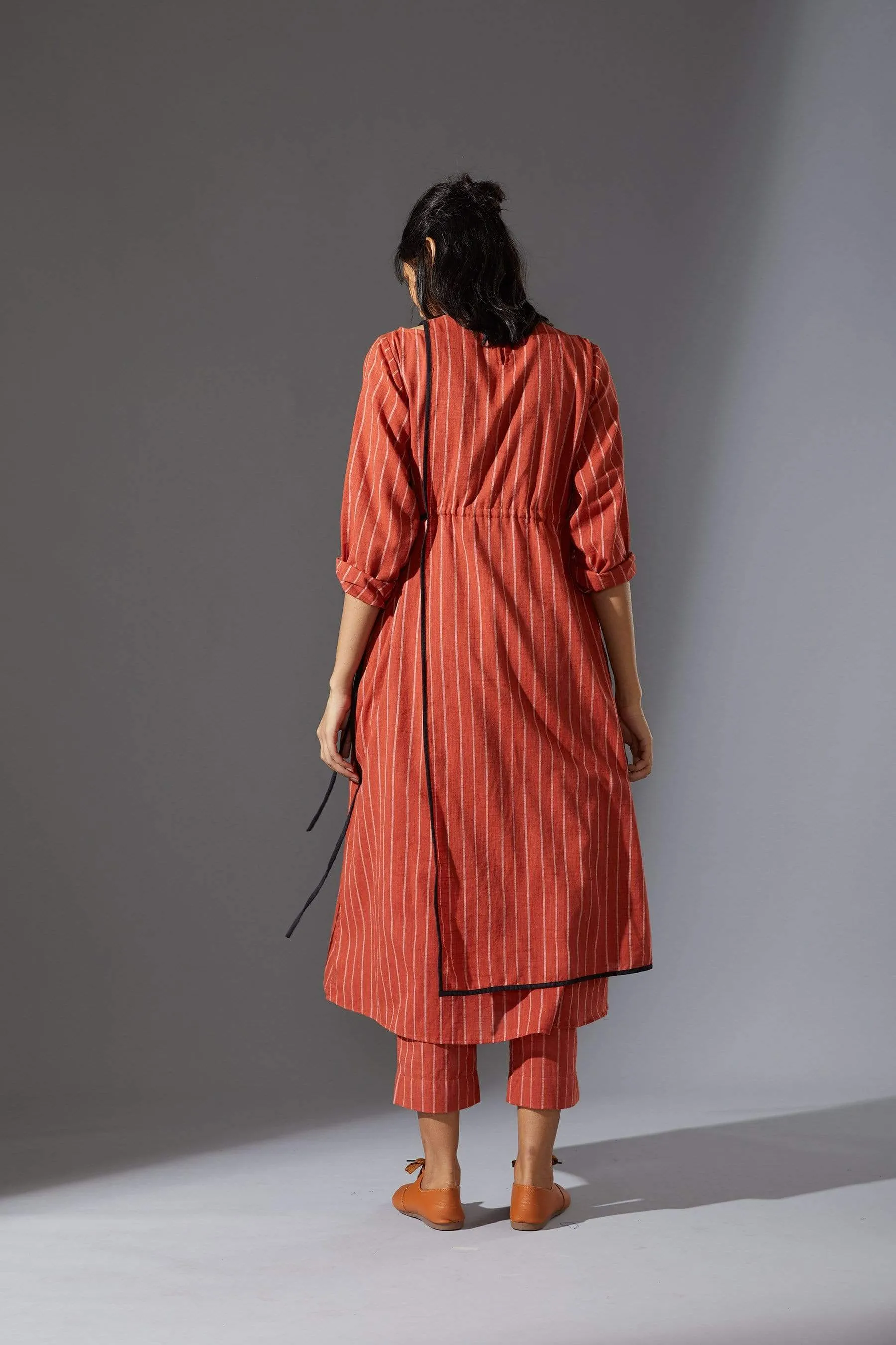 Mati Overlap Rust Striped Tunic Set with Pants