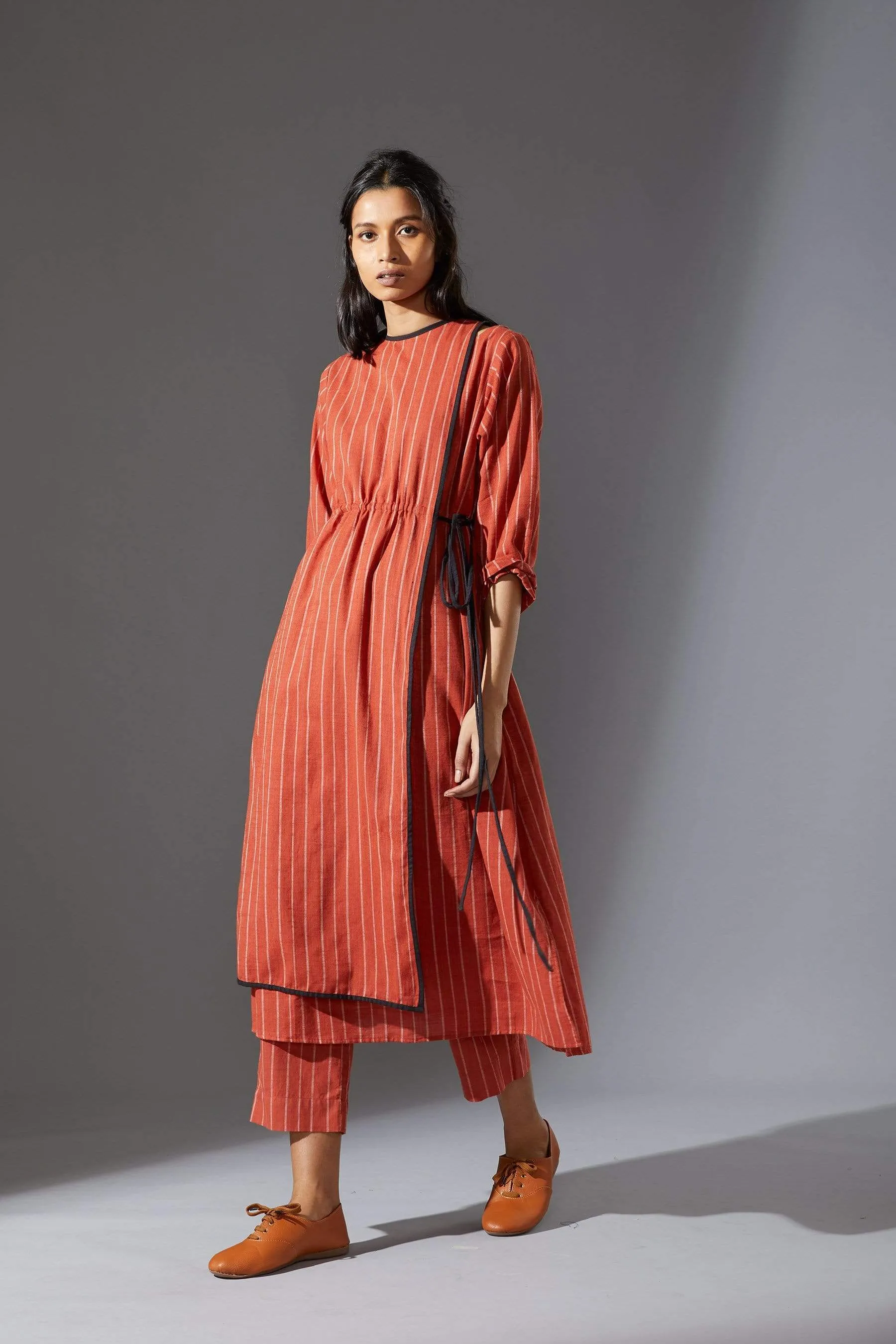 Mati Overlap Rust Striped Tunic Set with Pants