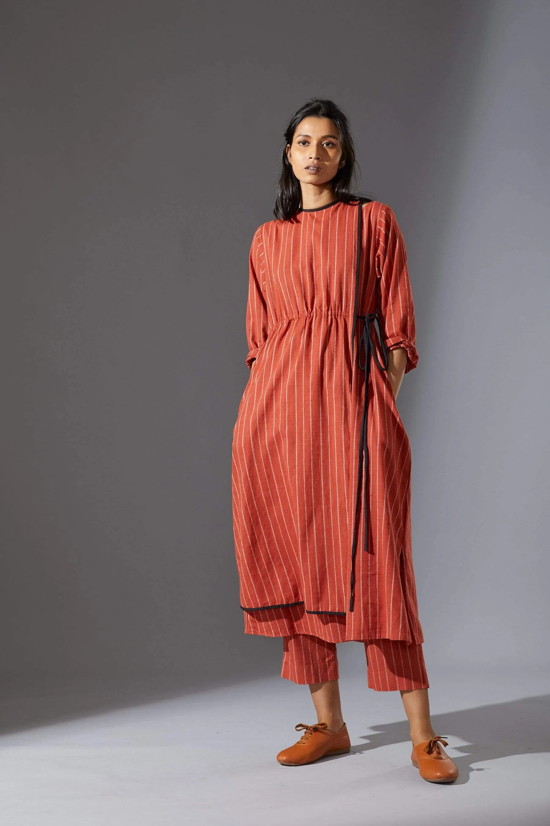 Mati Overlap Rust Striped Tunic Set with Pants