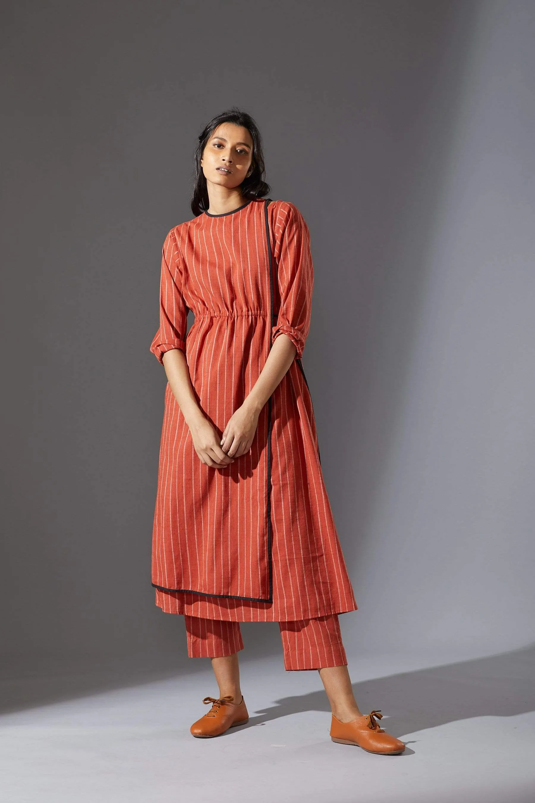 Mati Overlap Rust Striped Tunic Set with Pants