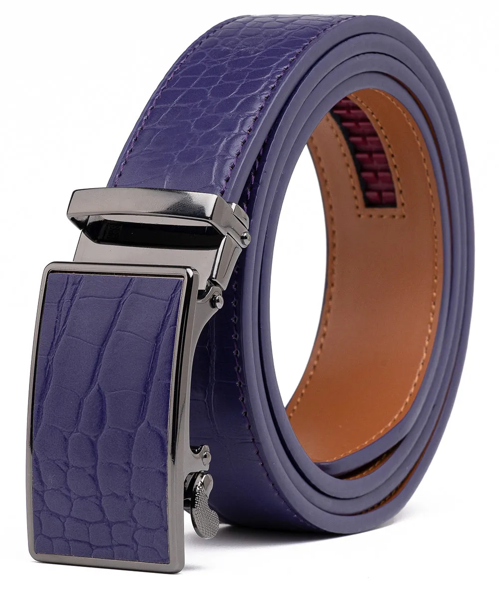 Men's Genuine Leather Crocodile Design Dress Belt with Automatic Buckle