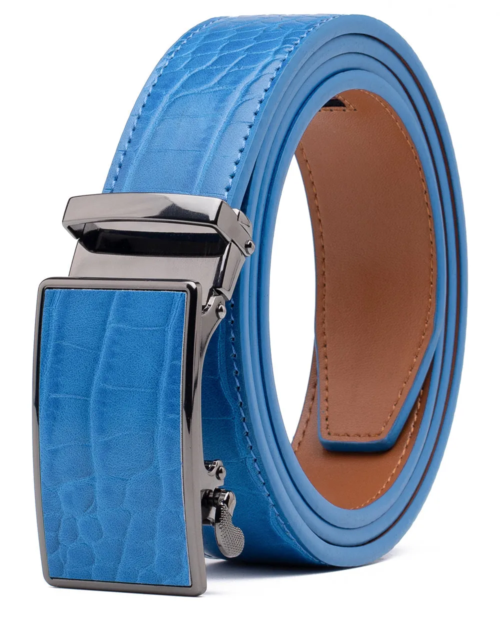 Men's Genuine Leather Crocodile Design Dress Belt with Automatic Buckle