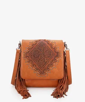 Montana West Tooled Fringe Flap Crossbody Purse